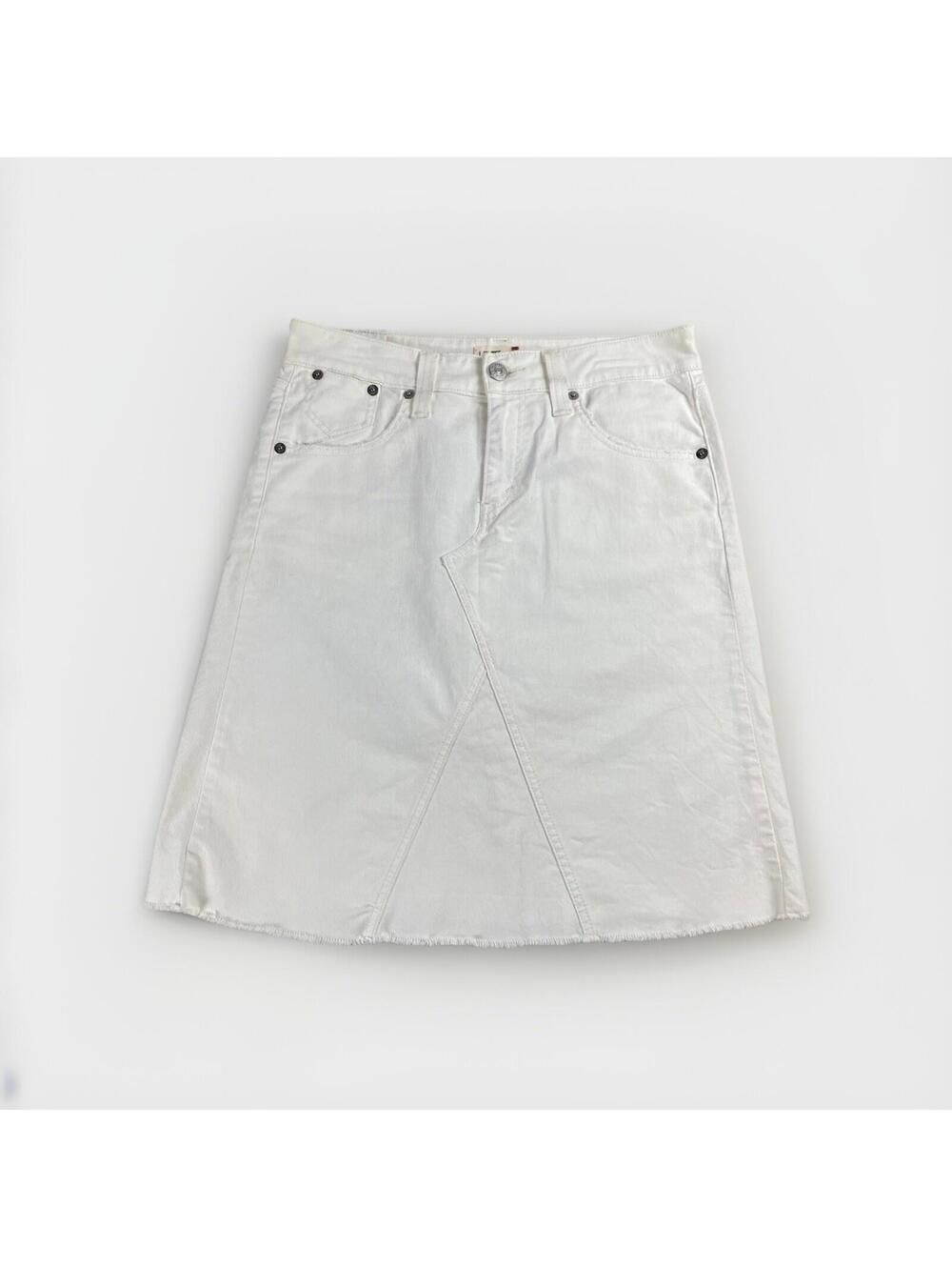 Levi’s White Denim Skirt Women’s 10 Raw Hem Western Y2K Mid Rise Jean Skirt